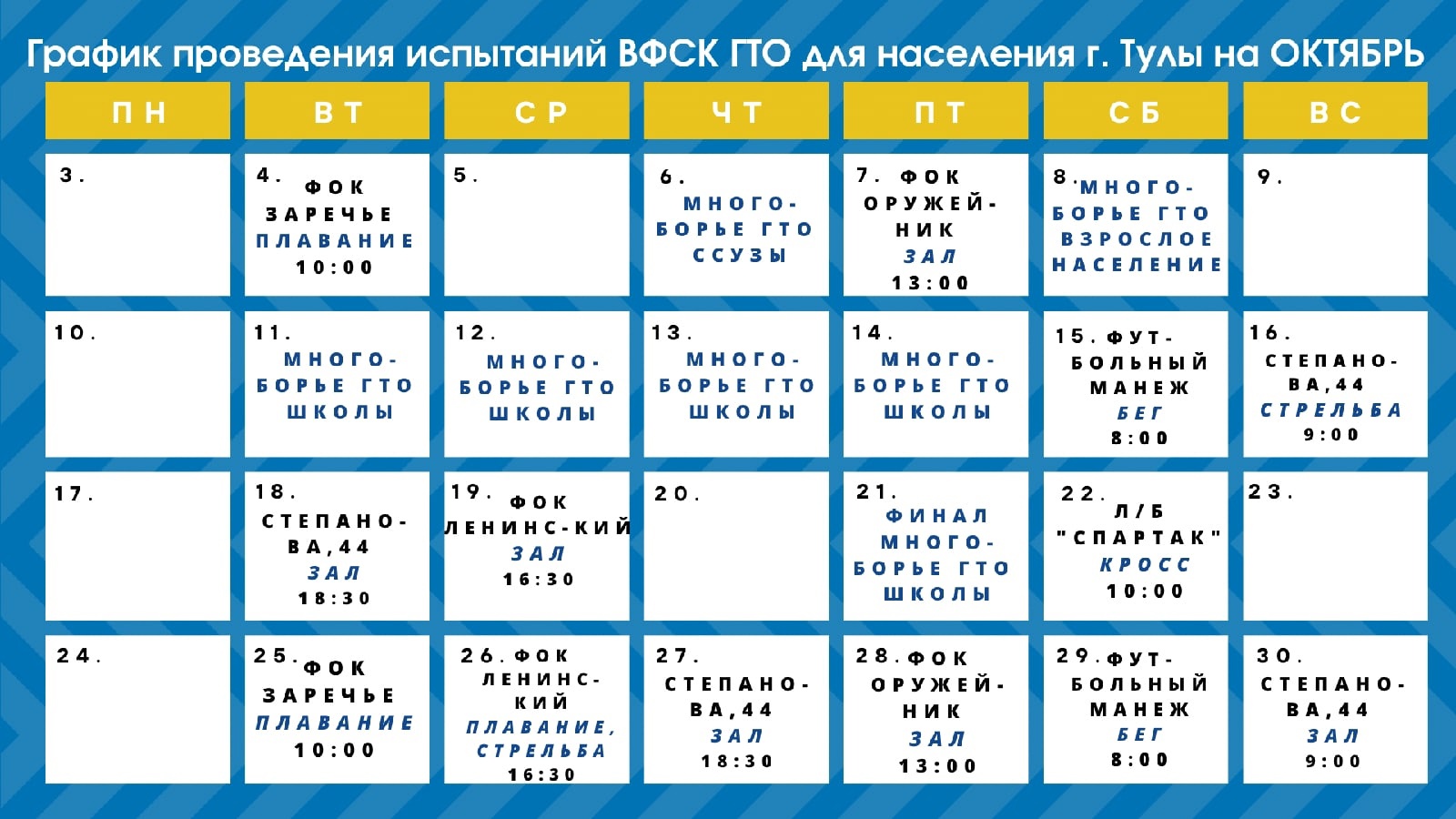 Городской Центр тестирования ВФСК ГТО приглашает всех желающих выполнить  нормативы комплекса ГТО — Управление физической культуры и спорта  администрации города Тулы